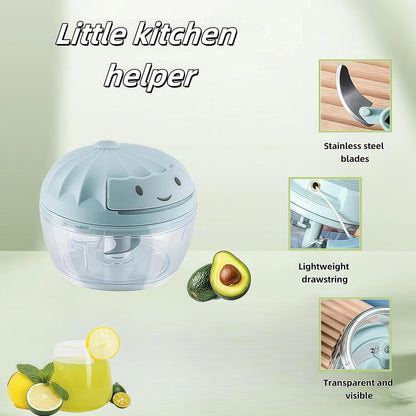 Manual Food Processor Vegetable Chopper, Mini Hand Pull String Garlic Chopper Onion Cutter for Veggies, Ginger, Fruits, Nuts, Avocado, garlic etc., Food Safe Material, 160ml (blue)