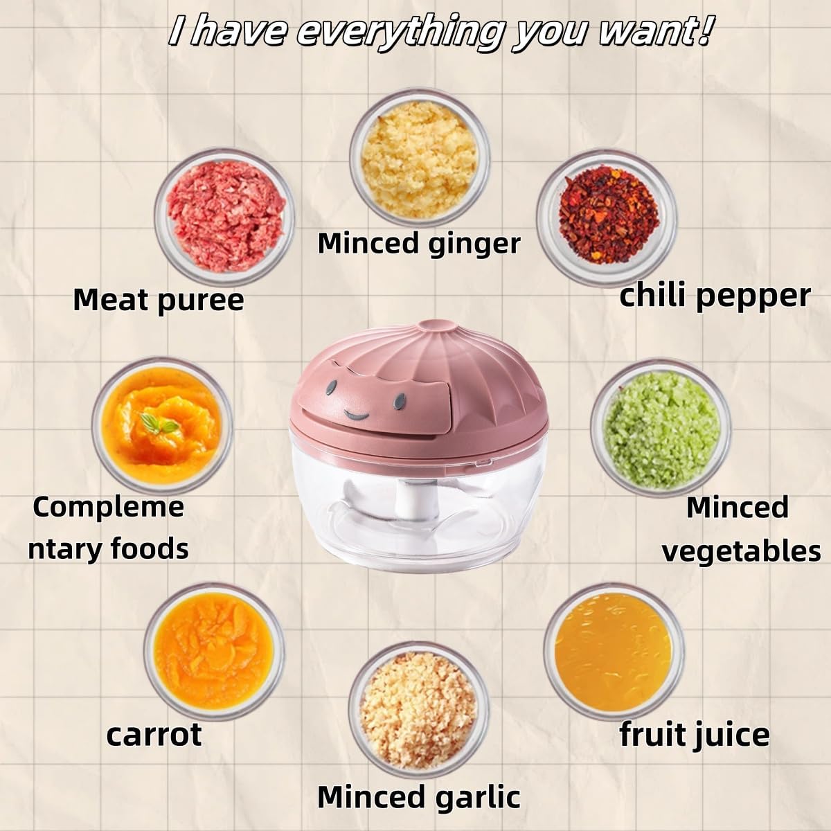 Manual Food Processor Vegetable Chopper, Mini Hand Pull String Garlic Chopper Onion Cutter for Veggies, Ginger, Fruits, Nuts, Avocado, garlic etc., Food Safe Material, 160ml (blue)