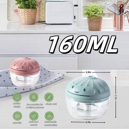 Manual Food Processor Vegetable Chopper, Mini Hand Pull String Garlic Chopper Onion Cutter for Veggies, Ginger, Fruits, Nuts, Avocado, garlic etc., Food Safe Material, 160ml (blue)