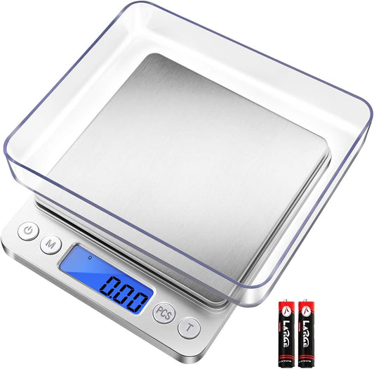 Digital Gram Scale .01 Gram Accuracy, 500g Small Jewelry Scale | Small Kitchen Food Scale with 2 Trays for Herb, Powder, Coffee, Gold, Coin - Weight Gram and Oz