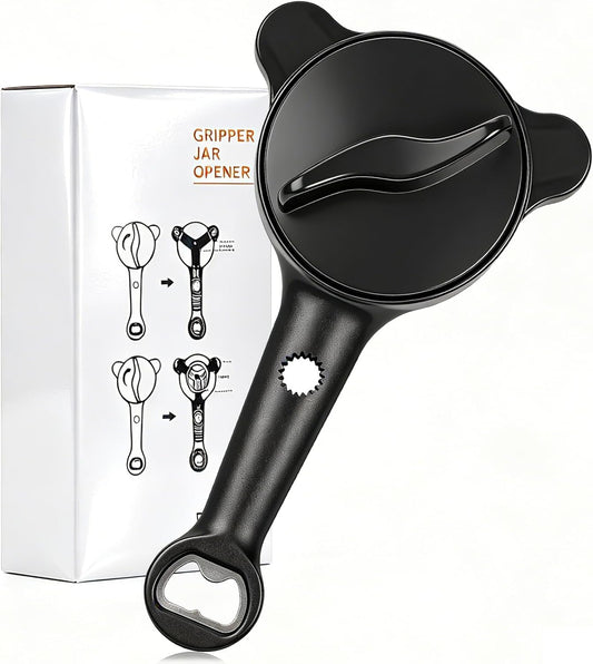 Jar Openers for Seniors, 4-in-1 Can Opener for Weak Hands & Seniors – Ergonomic Non-Slip Handle, Fits 1-3.5 Inch Kitchen Mason Jars, Bottles & Cans (Black)