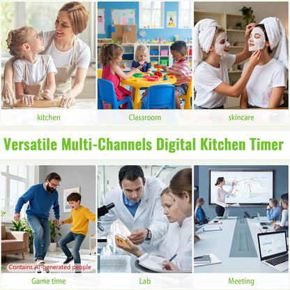 Digital Dual Kitchen Timer, 4-Channel Magnetic Countdown Timer for Cooking | Multi Groups Countup Timer, Memory Presets,On/Off,Large Display, Loud Alarm, Mute, LED Alert, 3A Battery & Stand Included