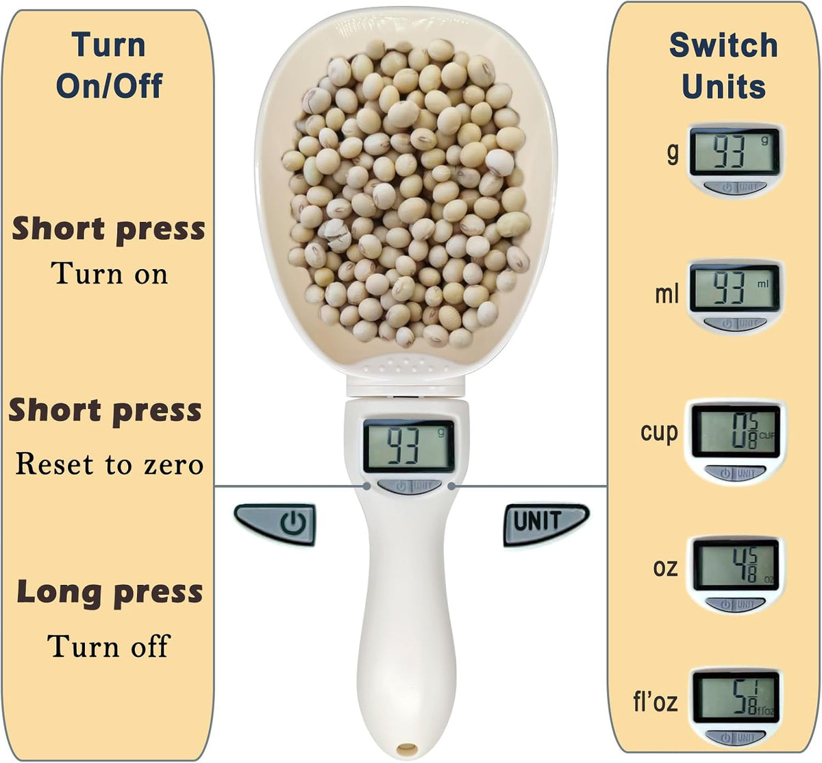 Electronic Measuring Spoon, Weighs 0.1g-800g Precision, Digital Kitchen Spoon Scale, Clear LCD Display, Includes Button Battery, Ideal For Cooking, Baking, Coffee Brewing, Pet Feeding