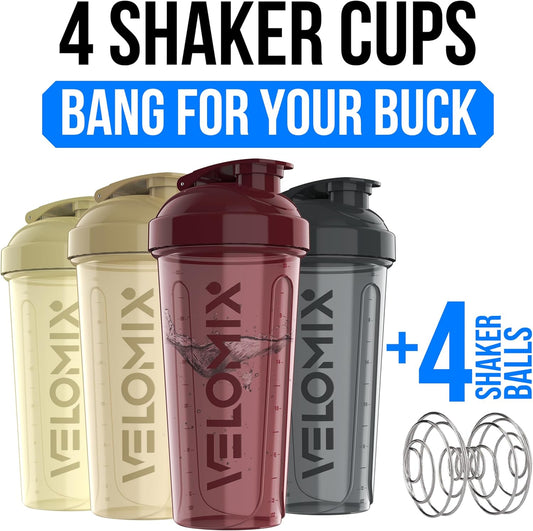 4 Pack 28oz Protein Shaker Bottle for Protein Mixes, Burgundy | 4x Wire Whisk, Leak Proof Shaker Cups for Protein Shakes, Stackable, Dishwasher safe, BPA free, Pre Workout and Gym ready