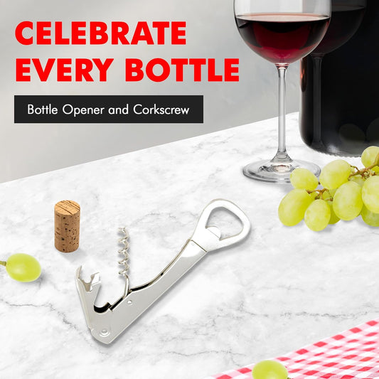 Select Bottle Opener and Corkscrew, 5.5 inches in length, Nickle Plated