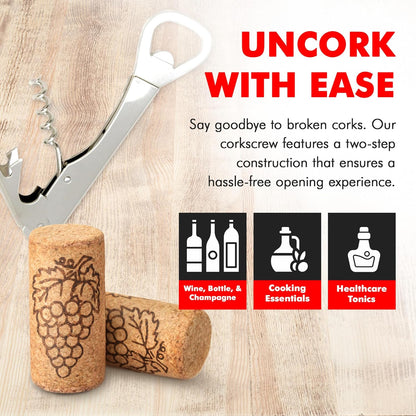 Select Bottle Opener and Corkscrew, 5.5 inches in length, Nickle Plated