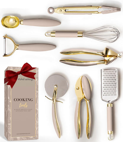 Beige and Gold Kitchen Utensils Set