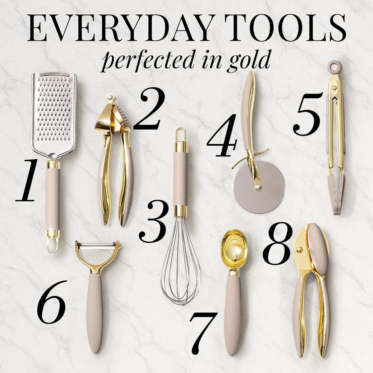 Beige and Gold Kitchen Utensils Set
