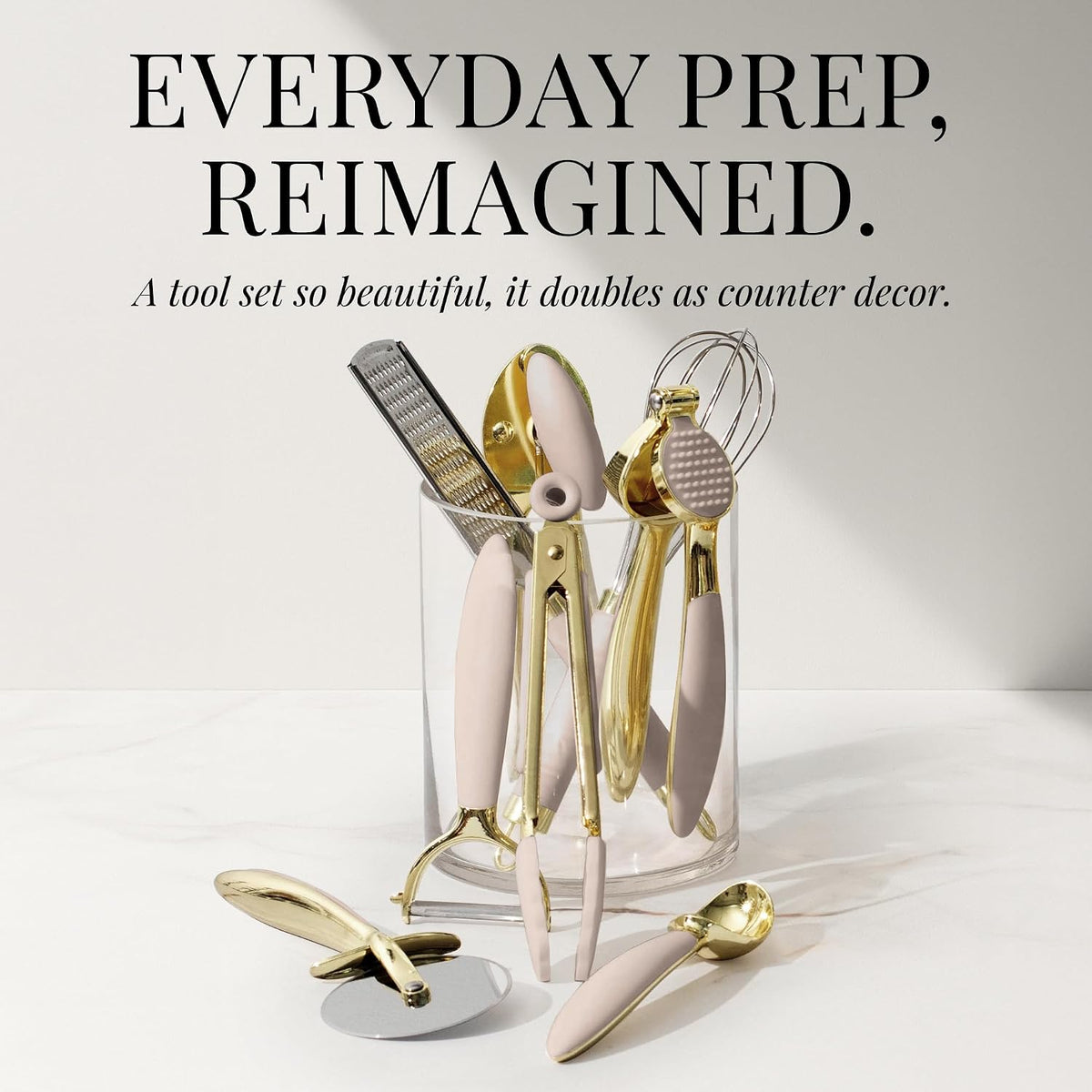 Beige and Gold Kitchen Utensils Set