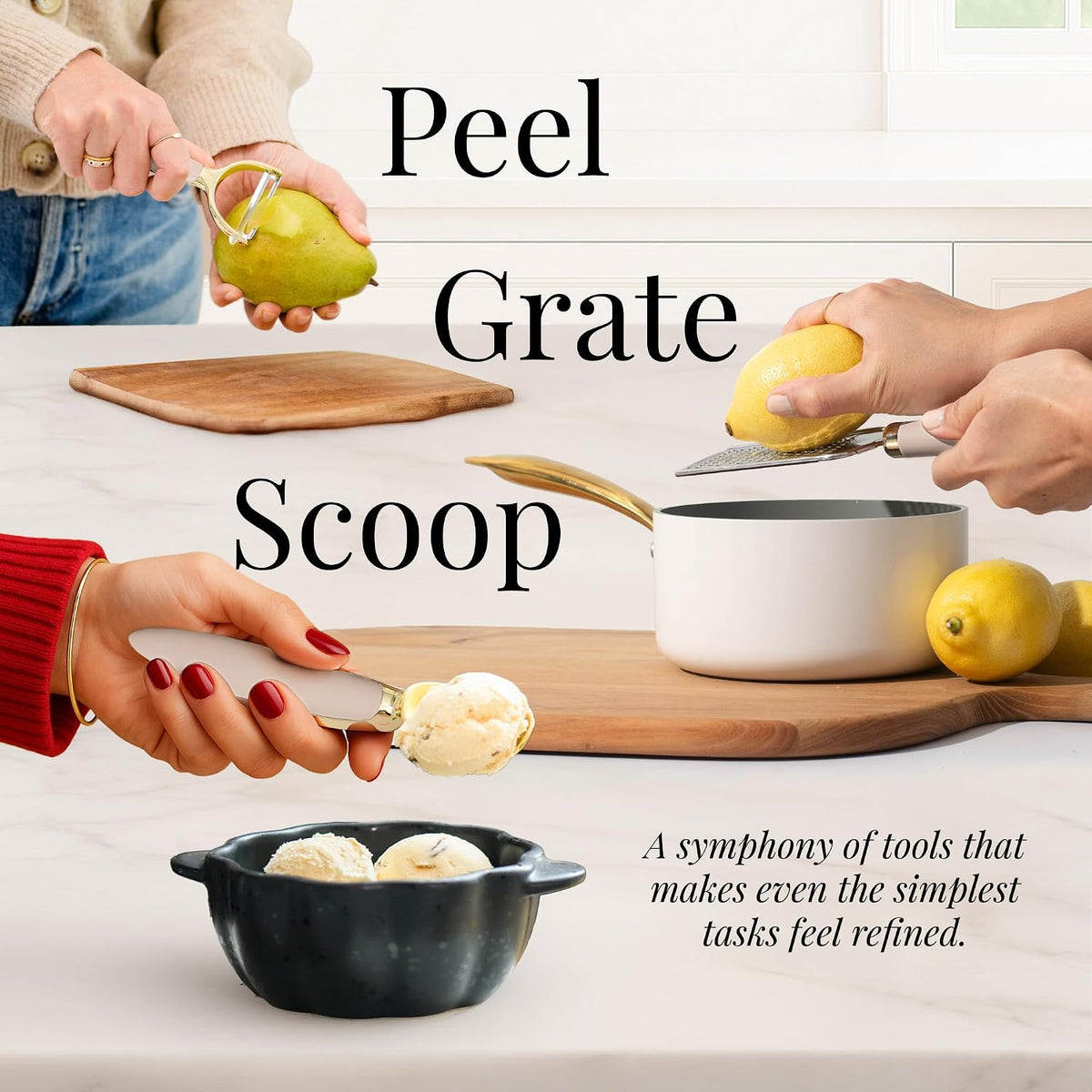 Beige and Gold Kitchen Utensils Set