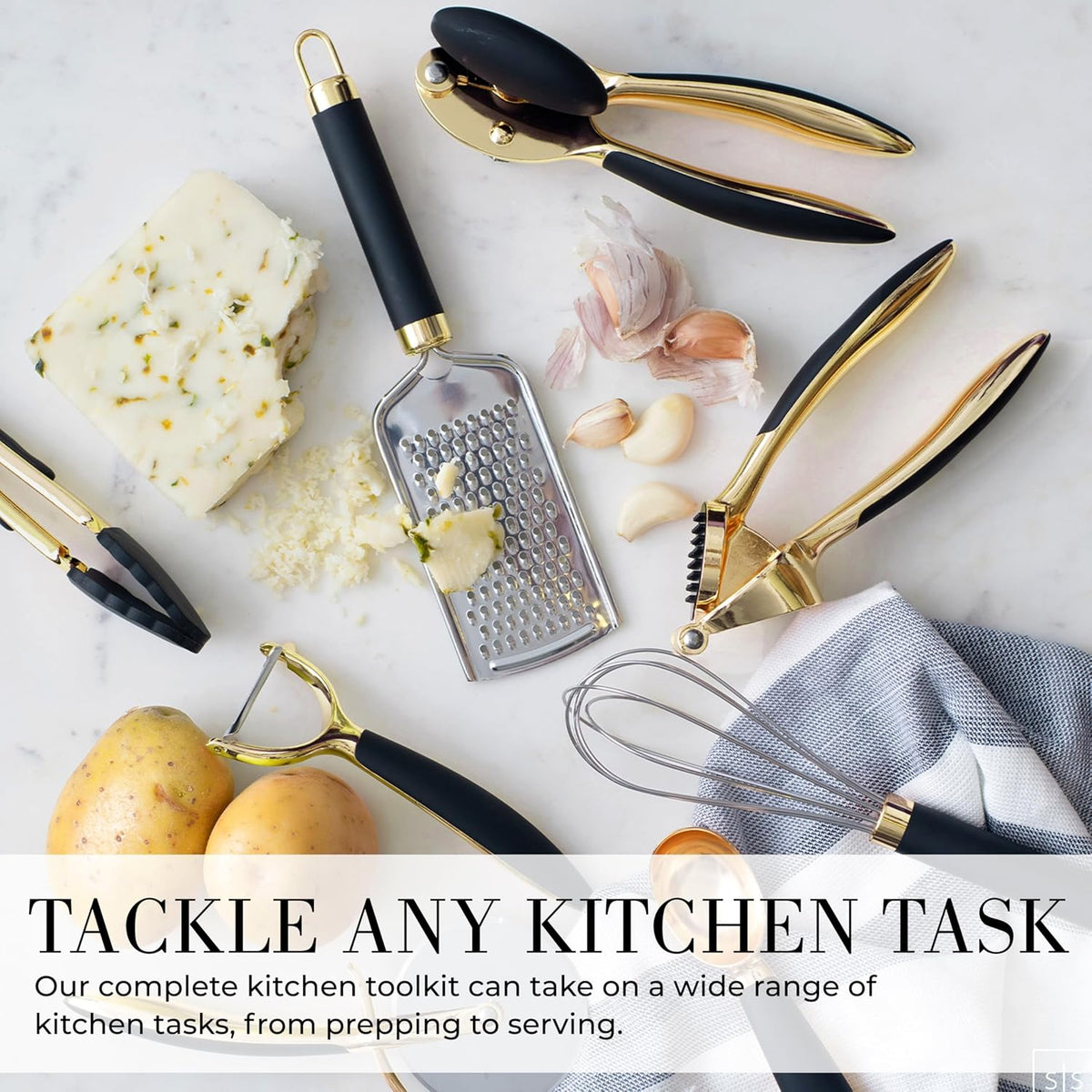 Beige and Gold Kitchen Utensils Set
