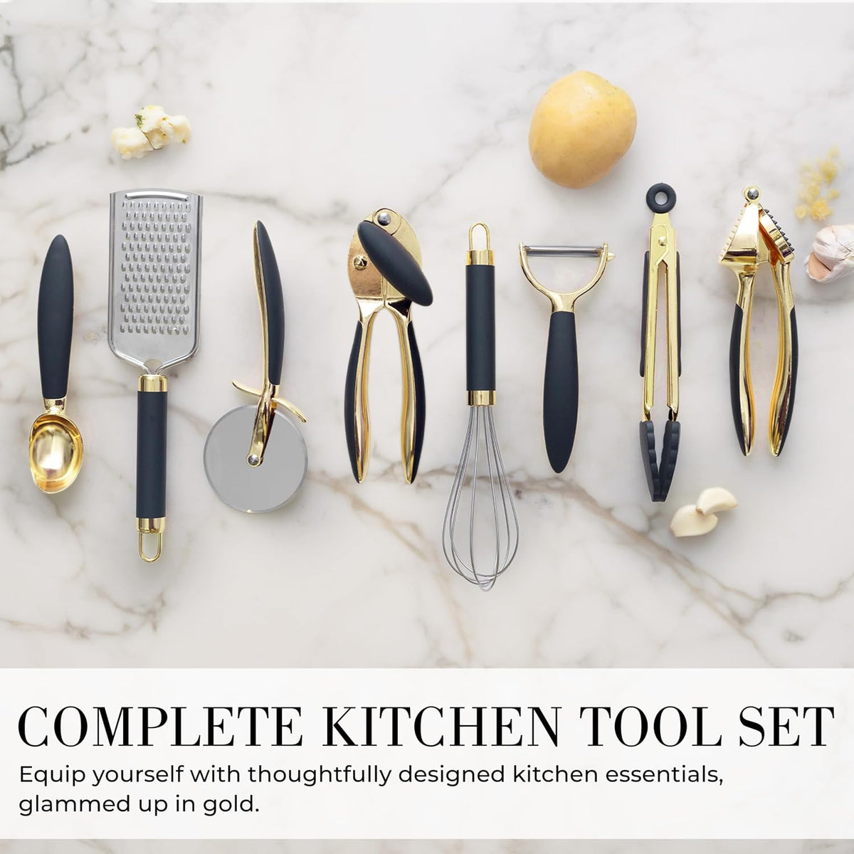 Beige and Gold Kitchen Utensils Set