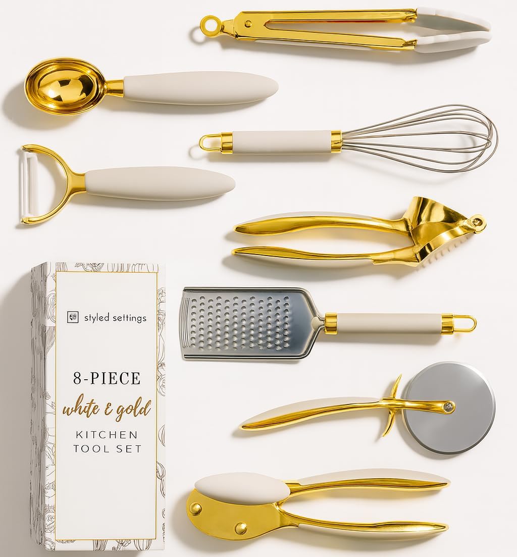 Beige and Gold Kitchen Utensils Set