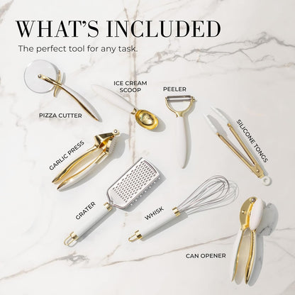 Beige and Gold Kitchen Utensils Set
