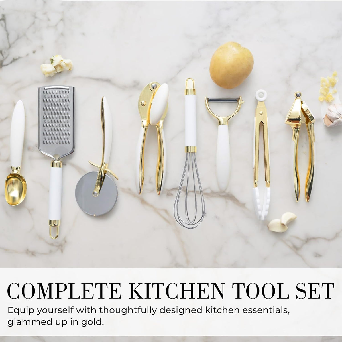 Beige and Gold Kitchen Utensils Set