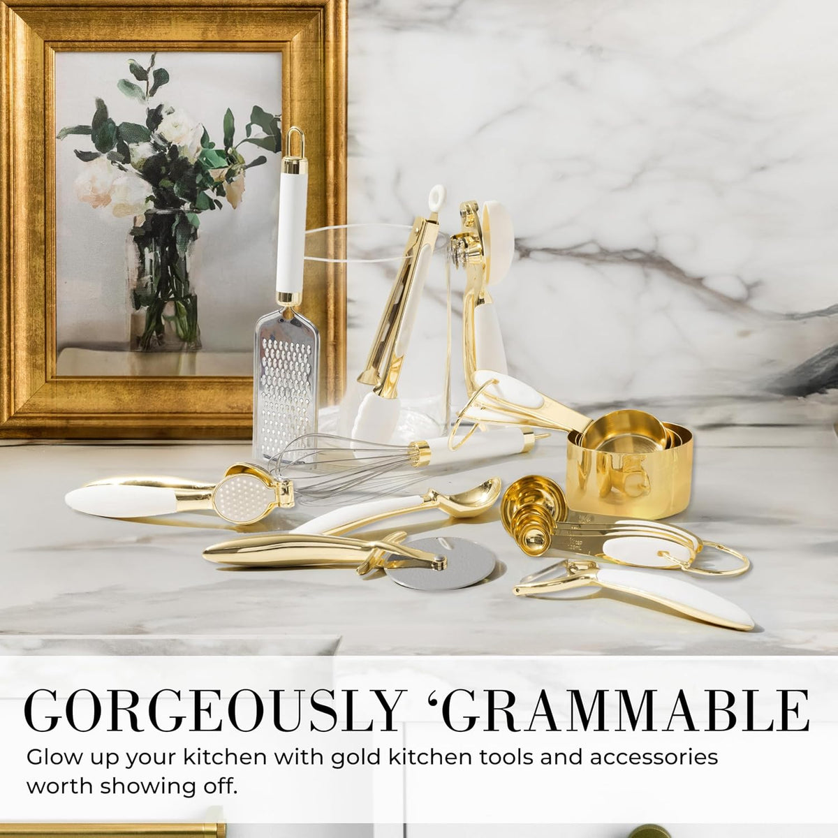 Beige and Gold Kitchen Utensils Set