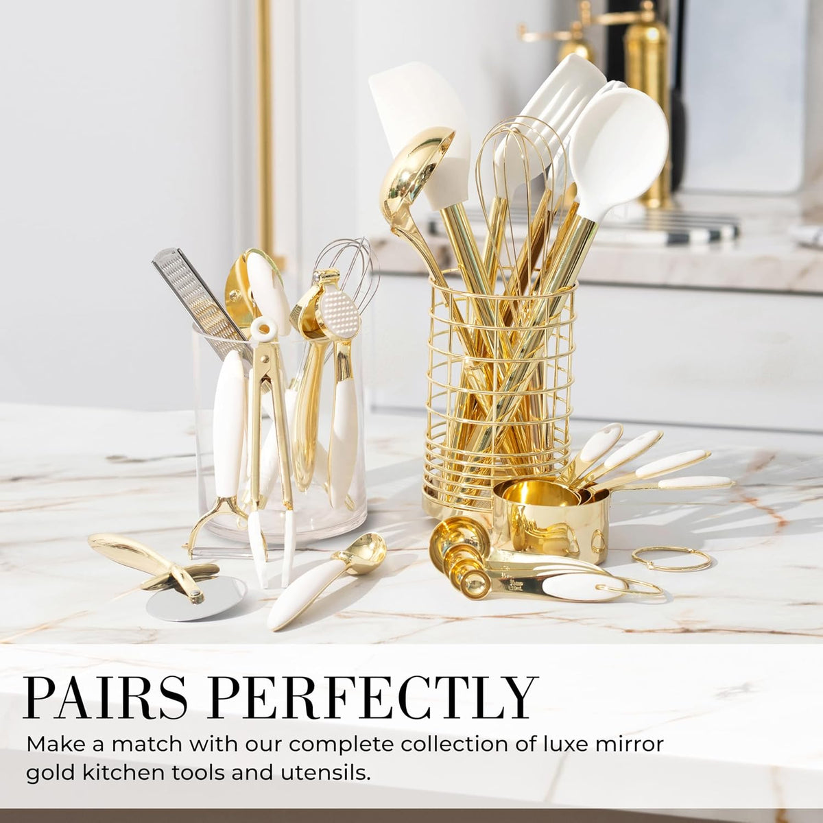 Beige and Gold Kitchen Utensils Set