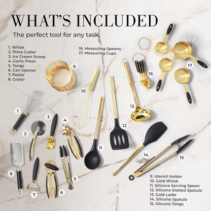 Beige and Gold Kitchen Utensils Set