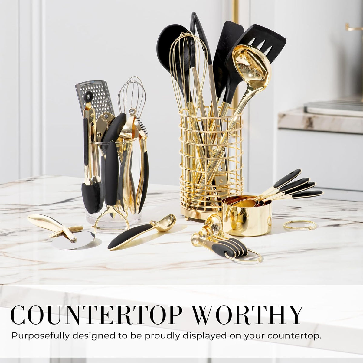 Beige and Gold Kitchen Utensils Set