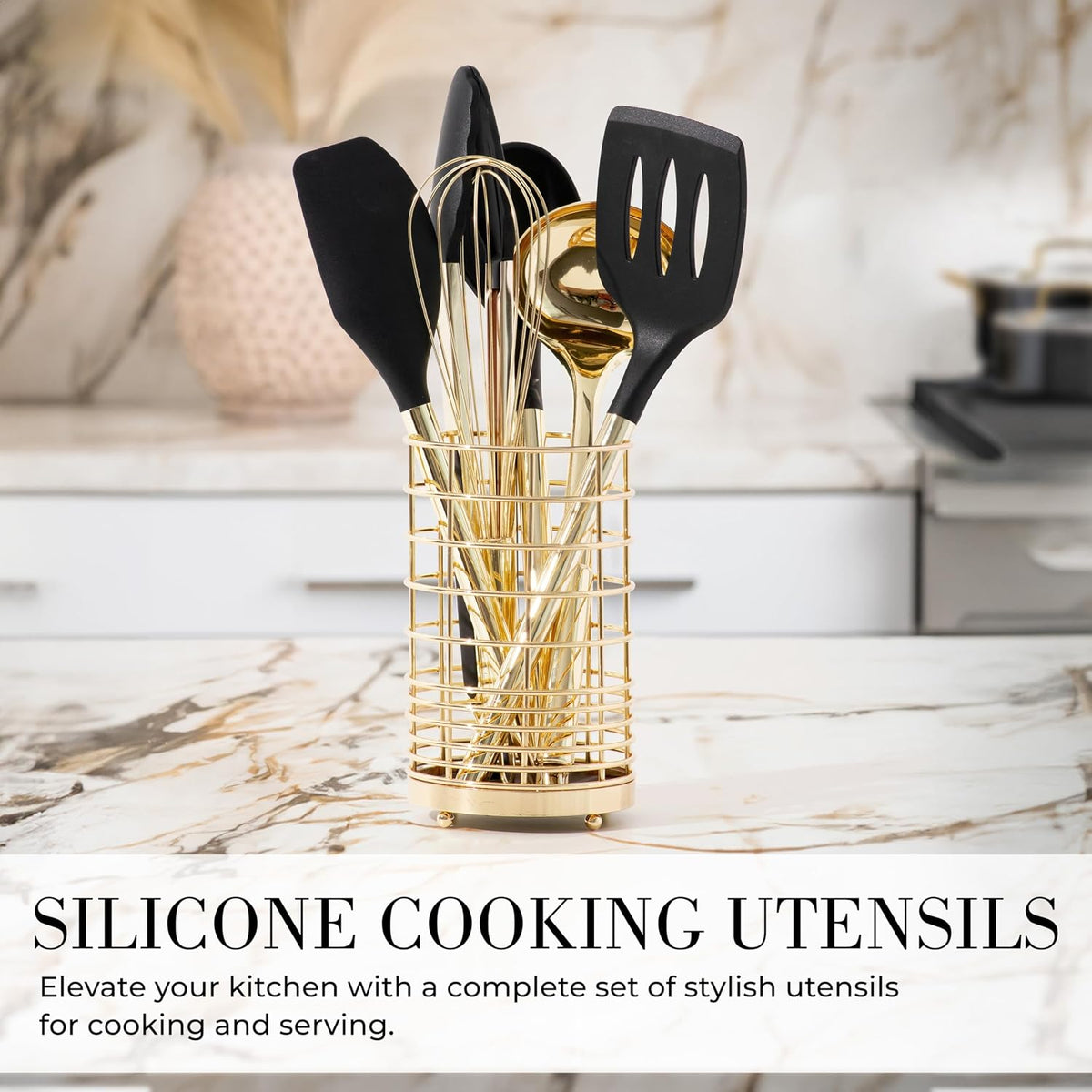 Beige and Gold Kitchen Utensils Set