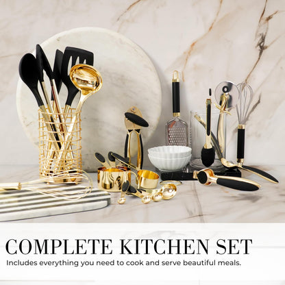 Beige and Gold Kitchen Utensils Set