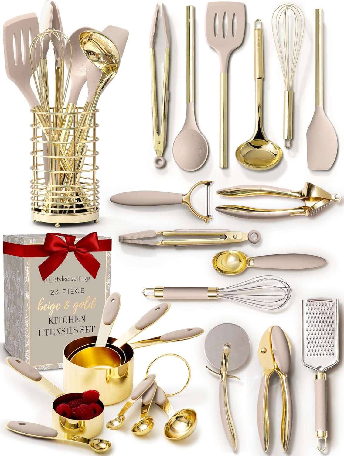 Beige and Gold Kitchen Utensils Set
