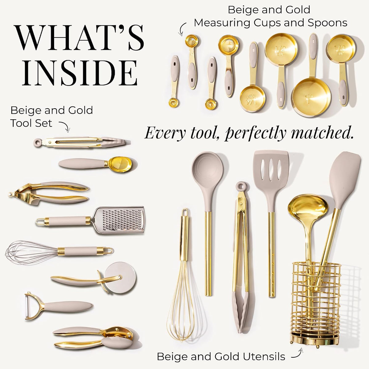 Beige and Gold Kitchen Utensils Set