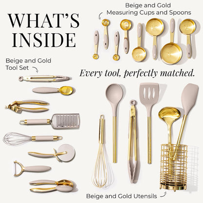 Beige and Gold Kitchen Utensils Set
