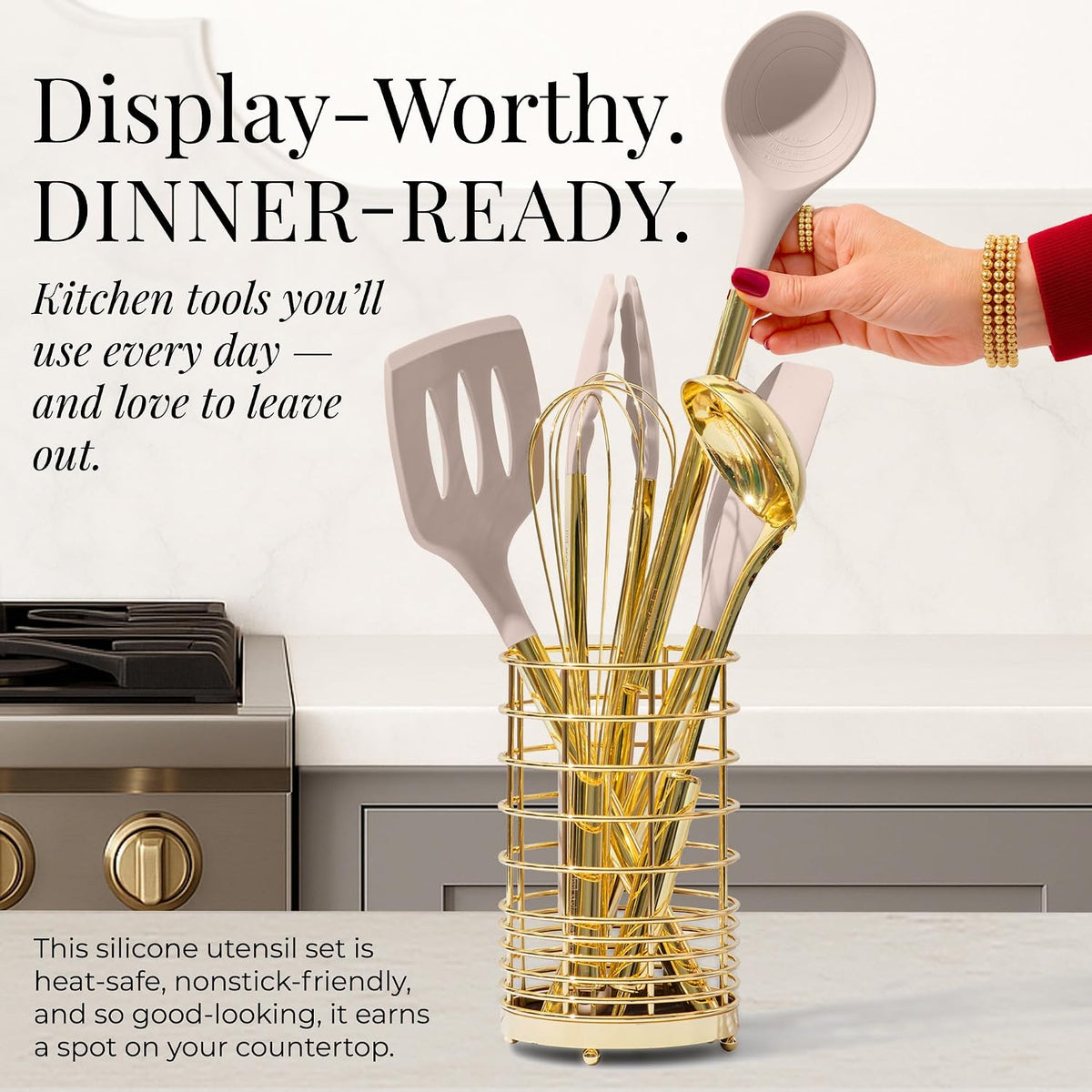 Beige and Gold Kitchen Utensils Set