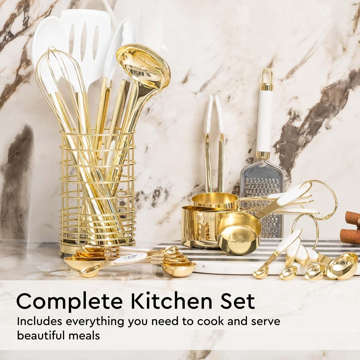 Beige and Gold Kitchen Utensils Set