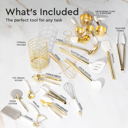 Beige and Gold Kitchen Utensils Set