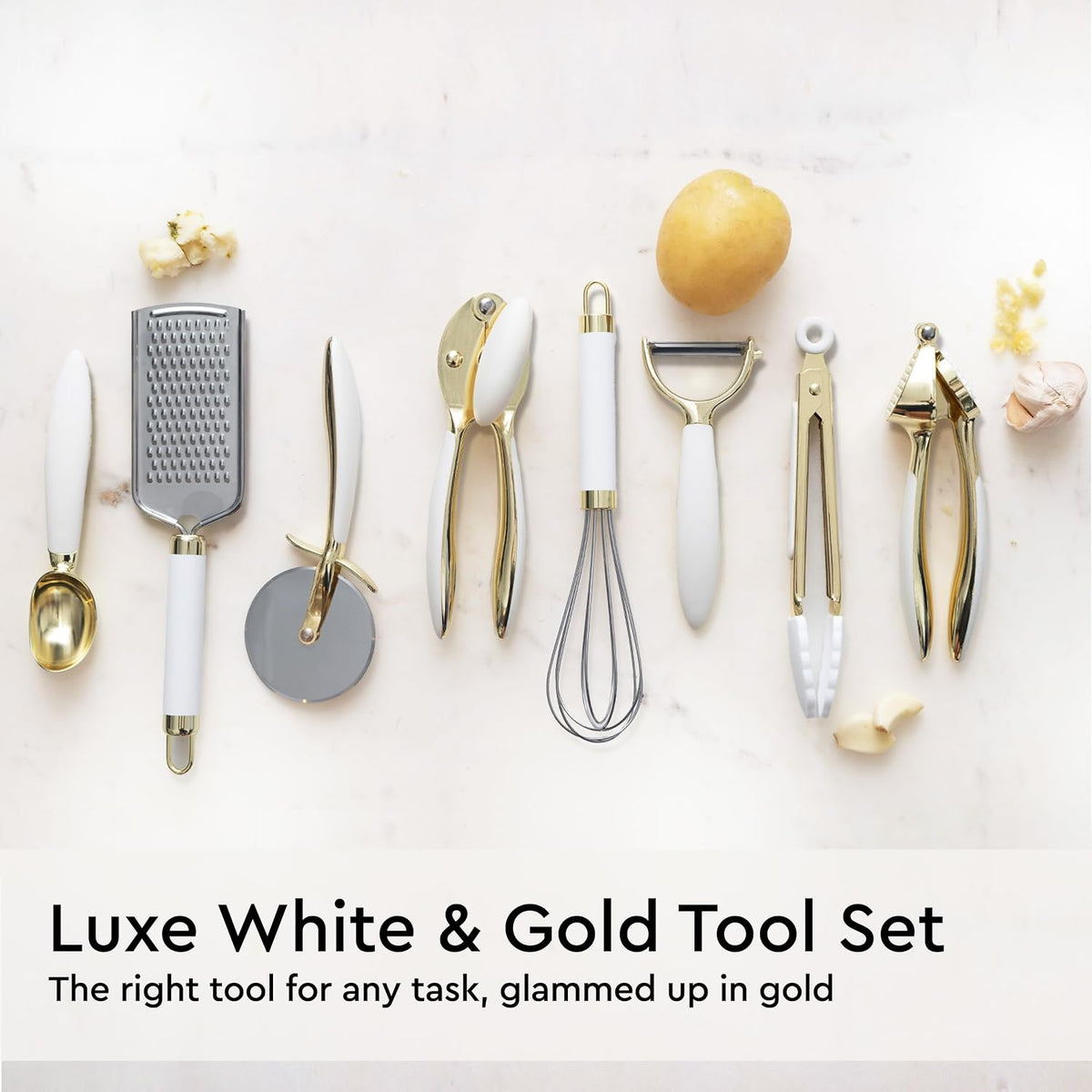 Beige and Gold Kitchen Utensils Set