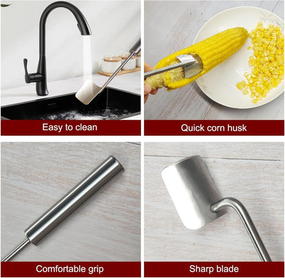 Corn Cob Stripper，2026 NEW Long Handle Stainless Steel Corn Stripping Too，Corn on the Cob Remover, Fast and Safe, Suitable for Home Kitchens, Restaurant Chefs, Outdoor Dining Enthusiasts