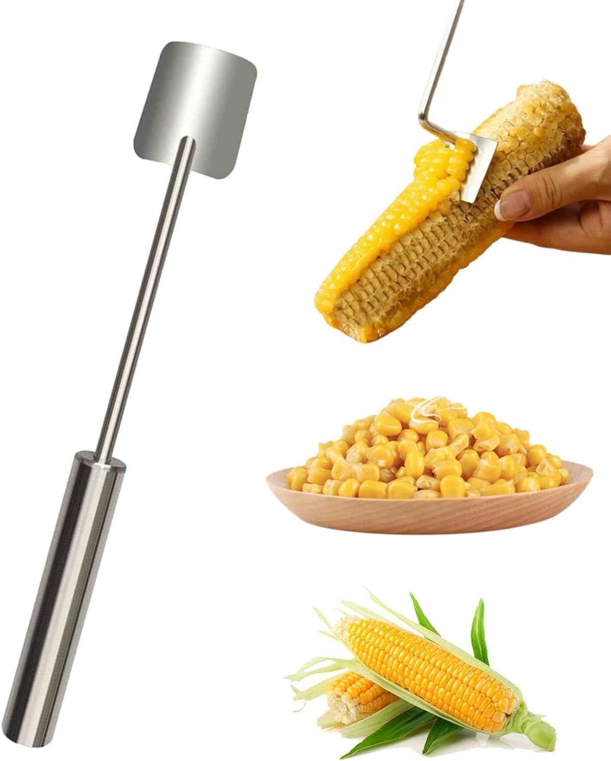 Corn Cob Stripper，2026 NEW Long Handle Stainless Steel Corn Stripping Too，Corn on the Cob Remover, Fast and Safe, Suitable for Home Kitchens, Restaurant Chefs, Outdoor Dining Enthusiasts
