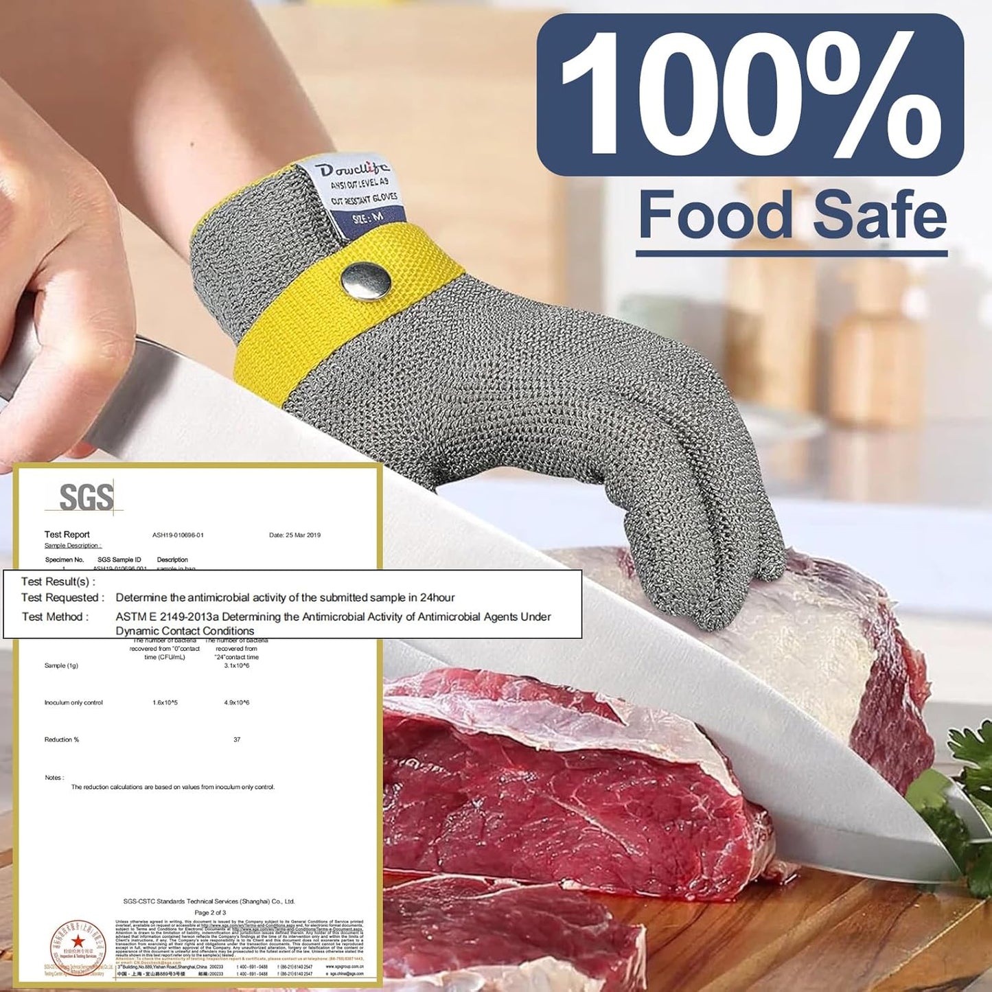 ANSI A9 Cut Resistant Glove Food Grade, Stainless Steel Mesh Metal Knife Cutting Glove for Butcher Oyster Shucking Kitchen Mandoline Chef Slicing Fish Fillet (Large)