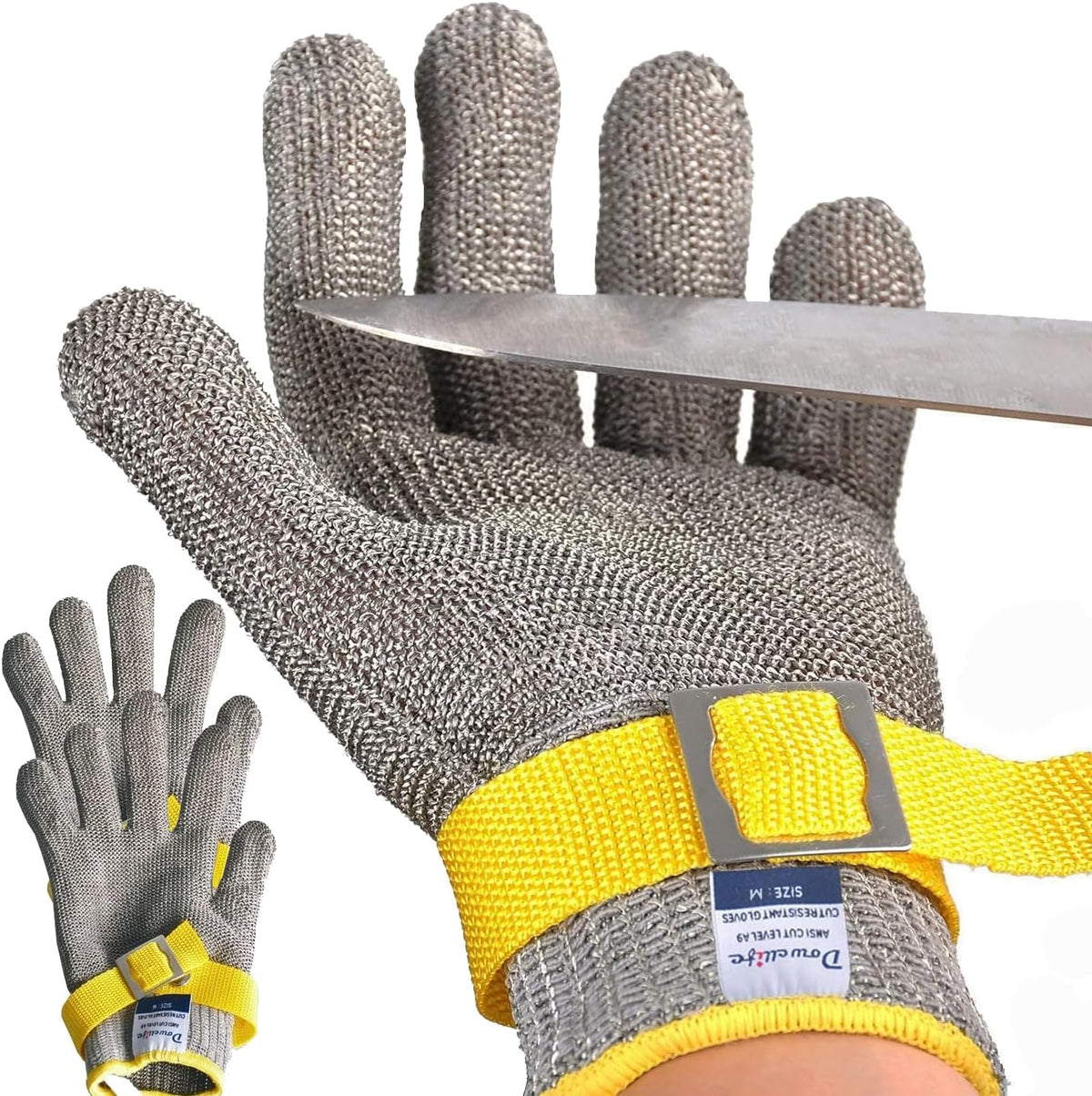 ANSI A9 Cut Resistant Glove Food Grade, Stainless Steel Mesh Metal Knife Cutting Glove for Butcher Oyster Shucking Kitchen Mandoline Chef Slicing Fish Fillet (Large)