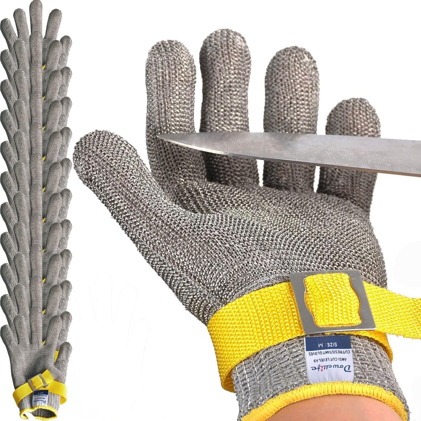 ANSI A9 Cut Resistant Glove Food Grade, Stainless Steel Mesh Metal Knife Cutting Glove for Butcher Oyster Shucking Kitchen Mandoline Chef Slicing Fish Fillet (Large)