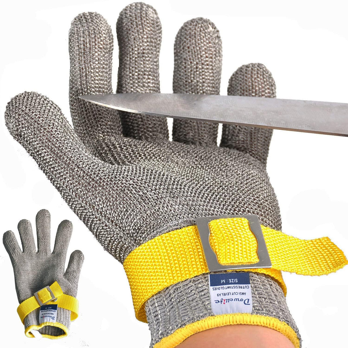 ANSI A9 Cut Resistant Glove Food Grade, Stainless Steel Mesh Metal Knife Cutting Glove for Butcher Oyster Shucking Kitchen Mandoline Chef Slicing Fish Fillet (Large)