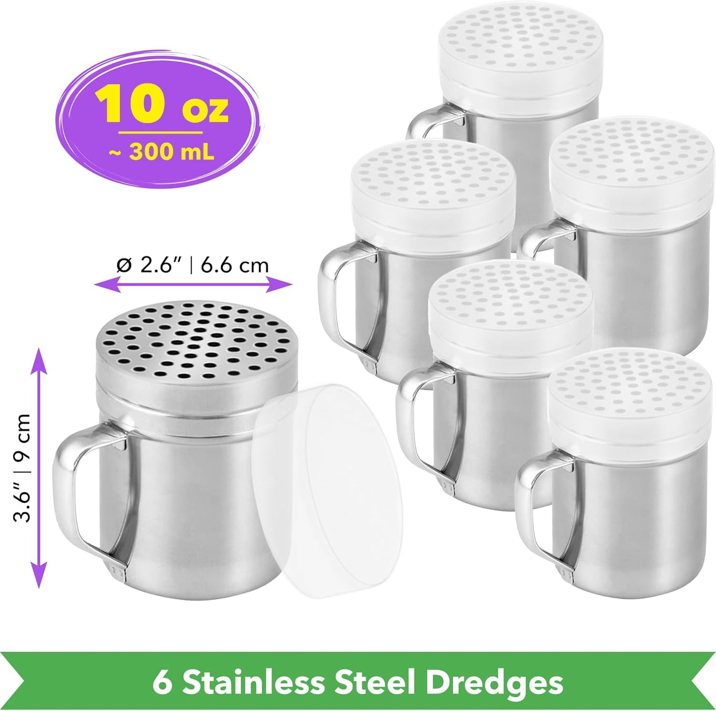 CUSINIUM 14oz Metal Parmesan Cheese Shaker with Large Holes - With Handle - Chili Flakes Dispensers - Pizza Shaker | Style: Coarse