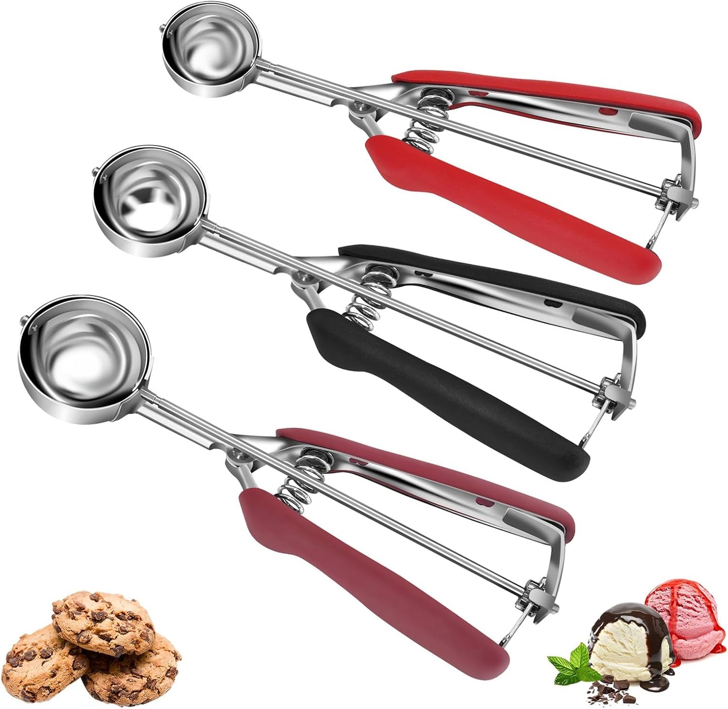 Cookie Scoop Set, Cookie Scoops for Baking Set of 3, Stainless Steel Ice Cream Scoop, 1 Tbsp/2 Tbsp/3 Tbsp Cookie Dough Scoop, Cookie Scooper for Cookie Cupcake Muffin Truffles Ice Cream