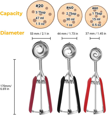 Cookie Scoop Set, Cookie Scoops for Baking Set of 3, Stainless Steel Ice Cream Scoop, 1 Tbsp/2 Tbsp/3 Tbsp Cookie Dough Scoop, Cookie Scooper for Cookie Cupcake Muffin Truffles Ice Cream