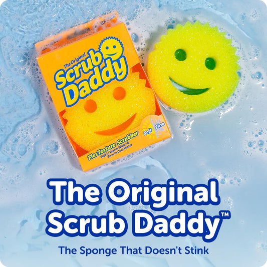 6 Kitchen Sponges & 1 Daddy Caddy Dish Sponge Holder - BPA Free & Made with Polymer Foam - Stain & Odor Resistant, Scratch-Free Multipurpose Scrubbers