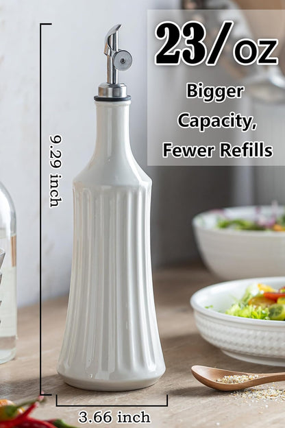 Olive Oil Dispenser Bottle, Oil Dispenser for Kitchen, Ceramic Cooking Vinegar Dispensing Bottles with Spout, White