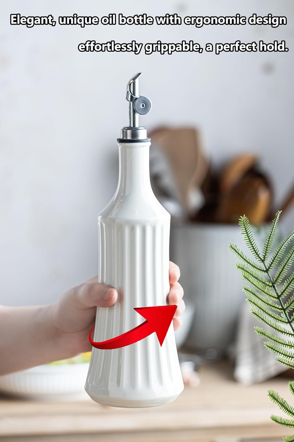Olive Oil Dispenser Bottle, Oil Dispenser for Kitchen, Ceramic Cooking Vinegar Dispensing Bottles with Spout, White