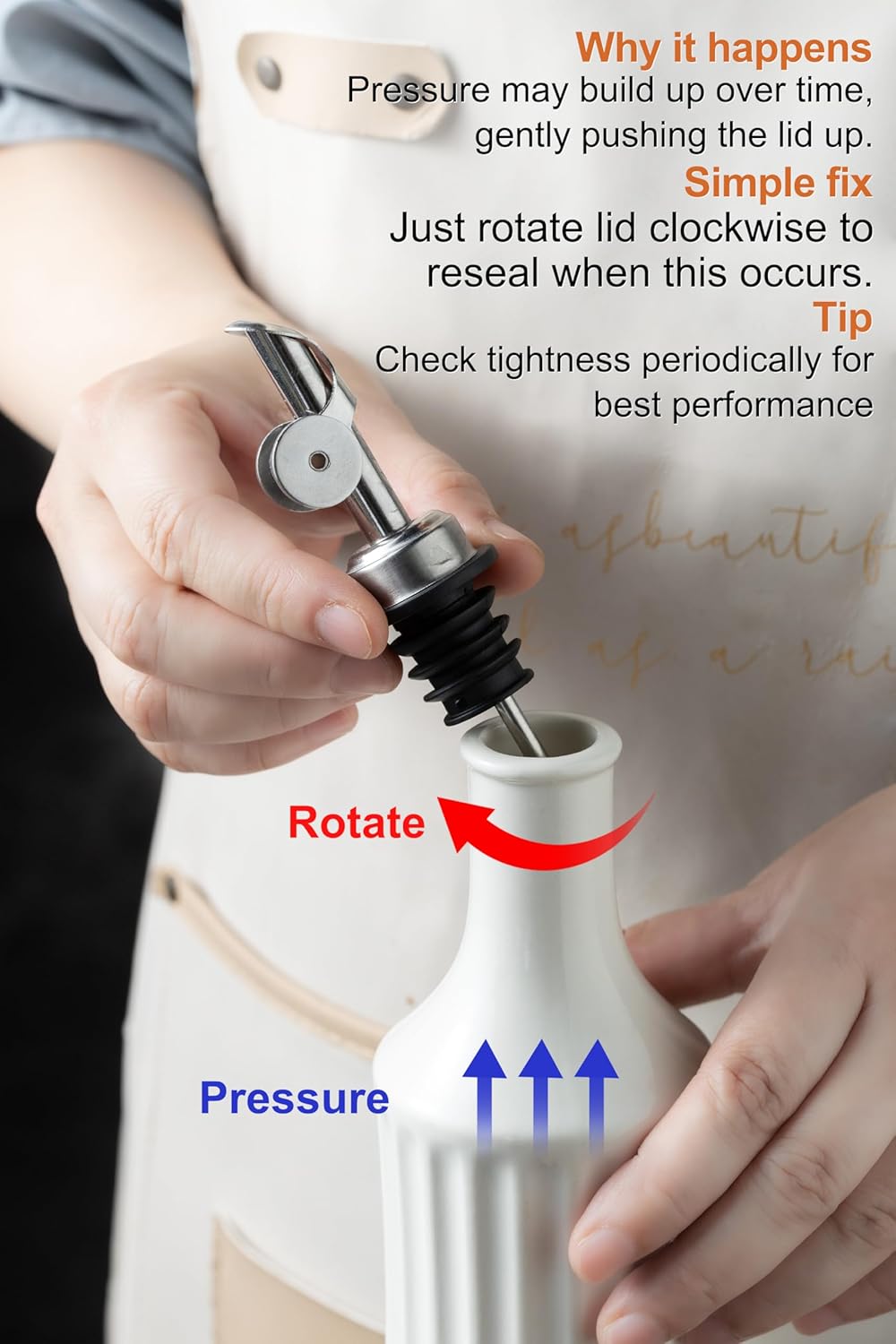Olive Oil Dispenser Bottle, Oil Dispenser for Kitchen, Ceramic Cooking Vinegar Dispensing Bottles with Spout, White