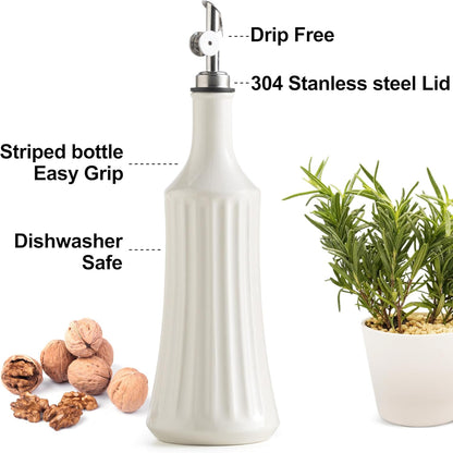 Olive Oil Dispenser Bottle, Oil Dispenser for Kitchen, Ceramic Cooking Vinegar Dispensing Bottles with Spout, White