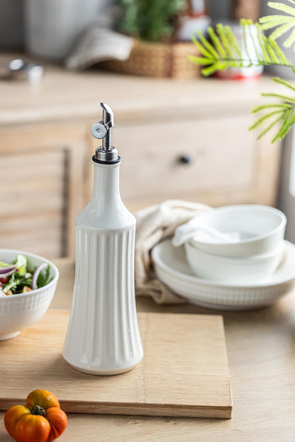 Olive Oil Dispenser Bottle, Oil Dispenser for Kitchen, Ceramic Cooking Vinegar Dispensing Bottles with Spout, White