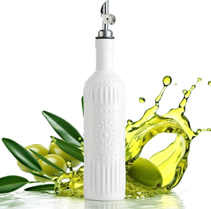 Olive Oil Dispenser Bottle, Oil Dispenser for Kitchen, Ceramic Cooking Vinegar Dispensing Bottles with Spout, White