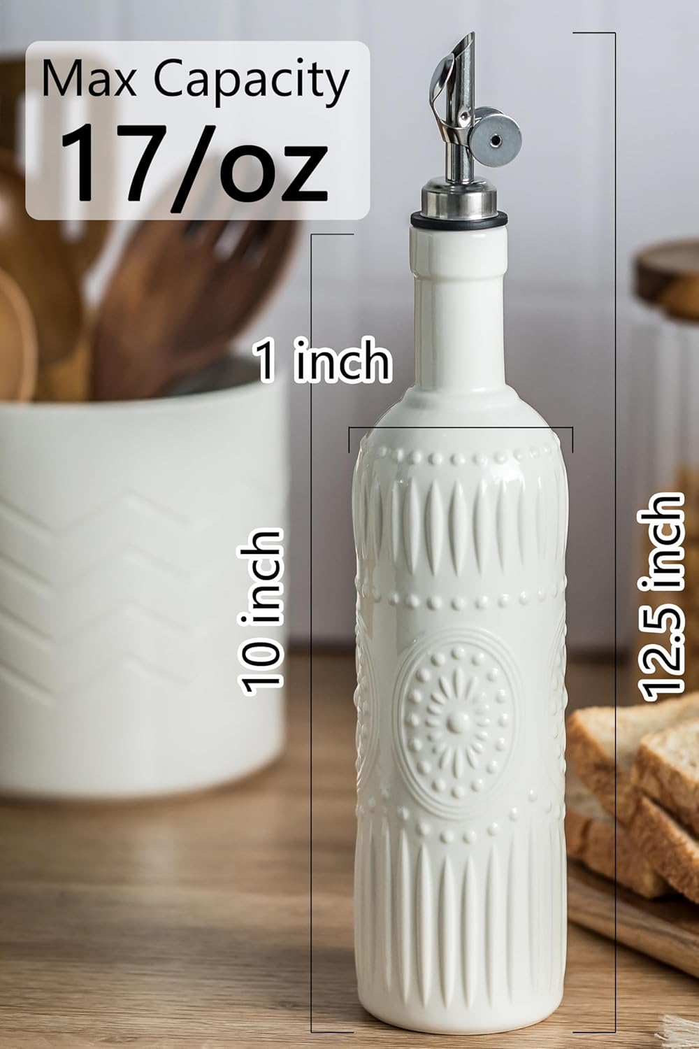 Olive Oil Dispenser Bottle, Oil Dispenser for Kitchen, Ceramic Cooking Vinegar Dispensing Bottles with Spout, White