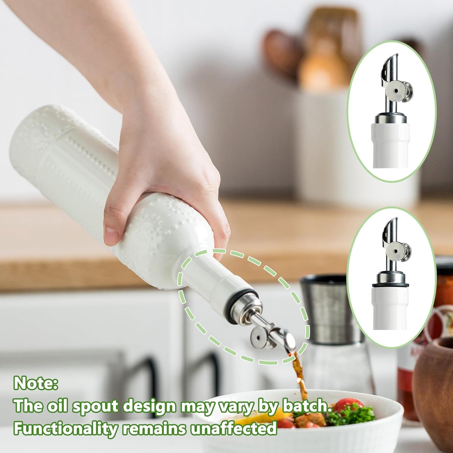Olive Oil Dispenser Bottle, Oil Dispenser for Kitchen, Ceramic Cooking Vinegar Dispensing Bottles with Spout, White